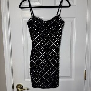 💎 HOT & DELICIOUS Rhinestone Bustier Bodycon Dress | Black | Size L | NWT